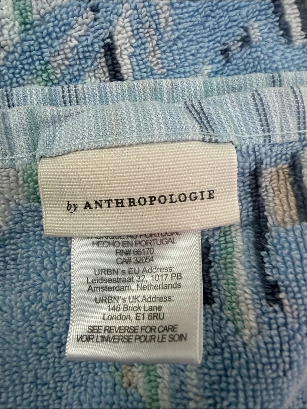 Anthropologie Bath Towel Light Blue Floral Stripe 54